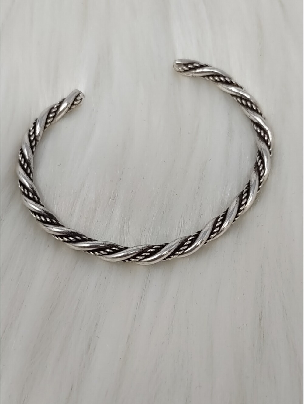 Vintage 925 Sterling Silver Twisted Rope Cable Cuff Bracelet